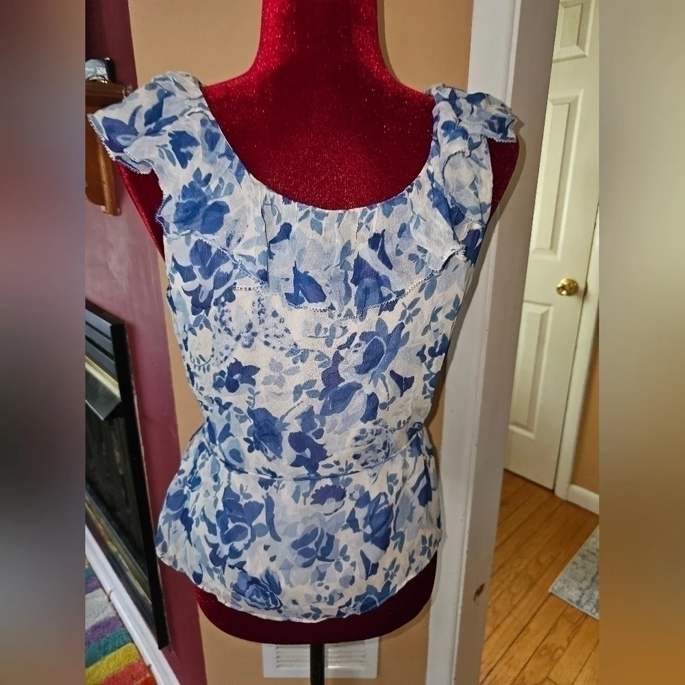 Polo Ralph Lauren Sleeveless Flower Blue Blouse SZ 4 - Picture 7 of 8